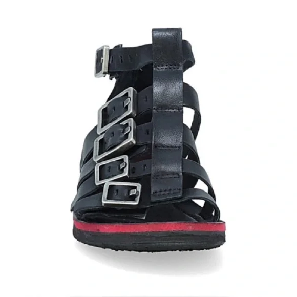 RARE A.S. 98 BLACK LEATHER BRANTLEY BUCKLE CAGE EDGY WOMENS 42 GLADIATOR SANDAL